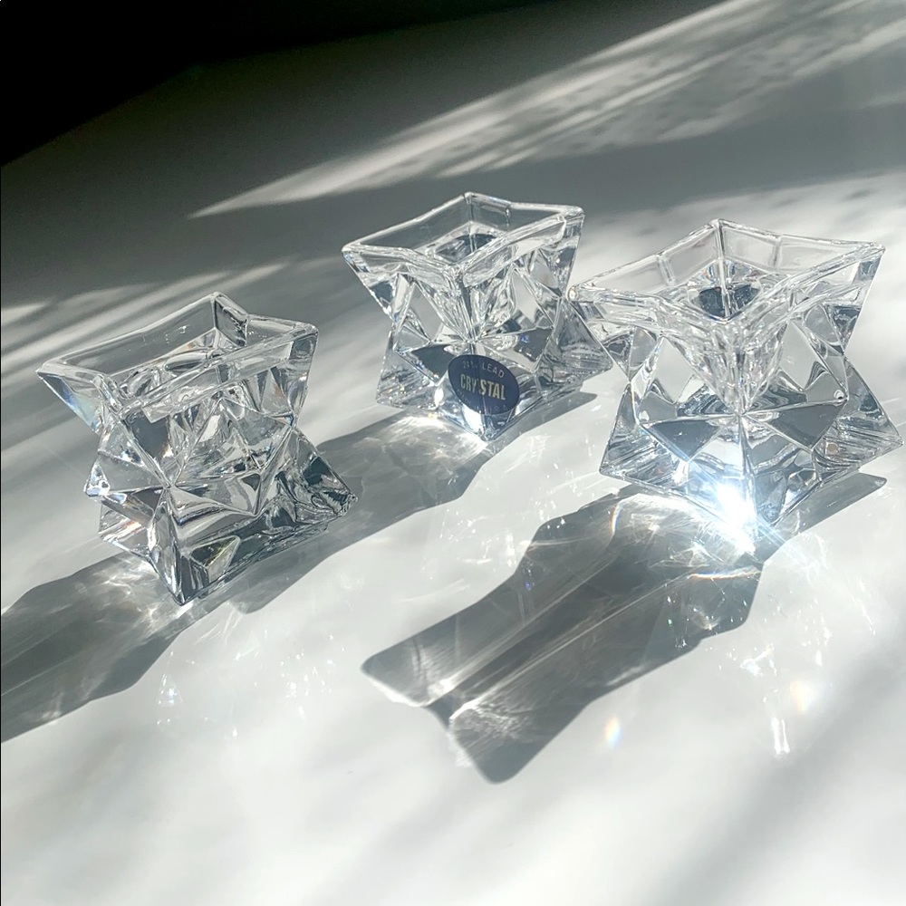Set of 3 St. George 24% Lead Crystal Candlestick Holders